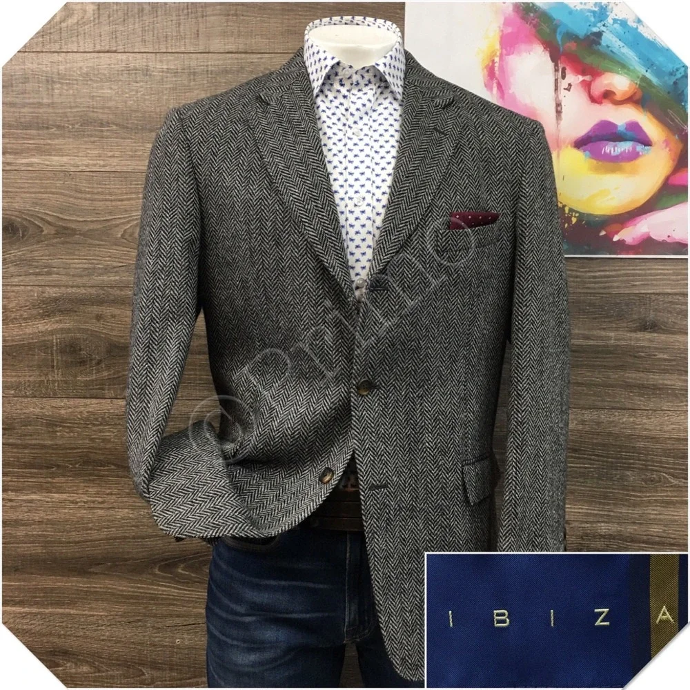 IBIZA Mens Tweed Blazer Sport Coat Casual‎ Jacket Size 44R Classic Wool Suit